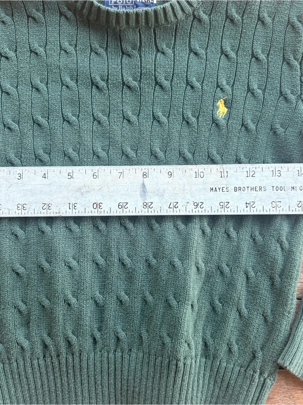 Polo by Ralph Lauren Green Cable-Knit Crewneck Sweater Youth Size Small 0369